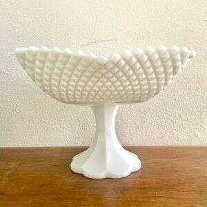 Vintage Westmoreland Square English Hobnail Milk Glass Pedestal Bowl